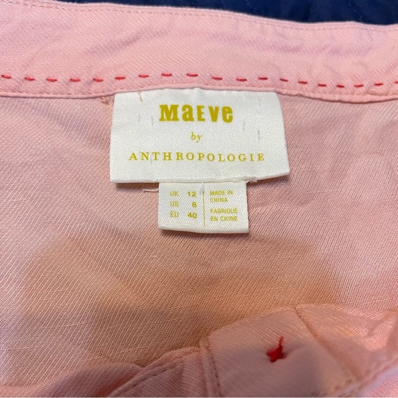 Maeve Anthropologie Alanis Belted Blouse Button Up Shirt Off Shoulder pink sz 8 - Picture 16 of 16